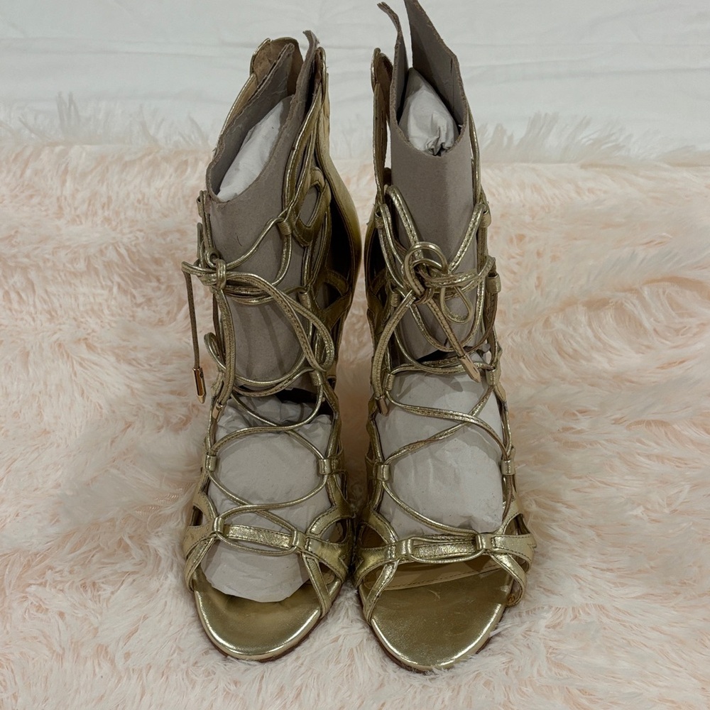 Ivanka Trump Gold Lace-Up Heels